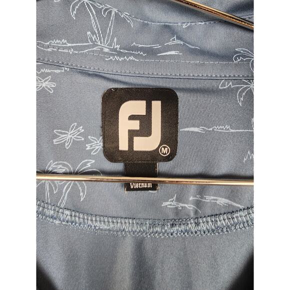 FootJoy Polo Shirt Men's Sz M Blue Tropic Golf Lisle Performance Active Casual - Picture 3 of 6